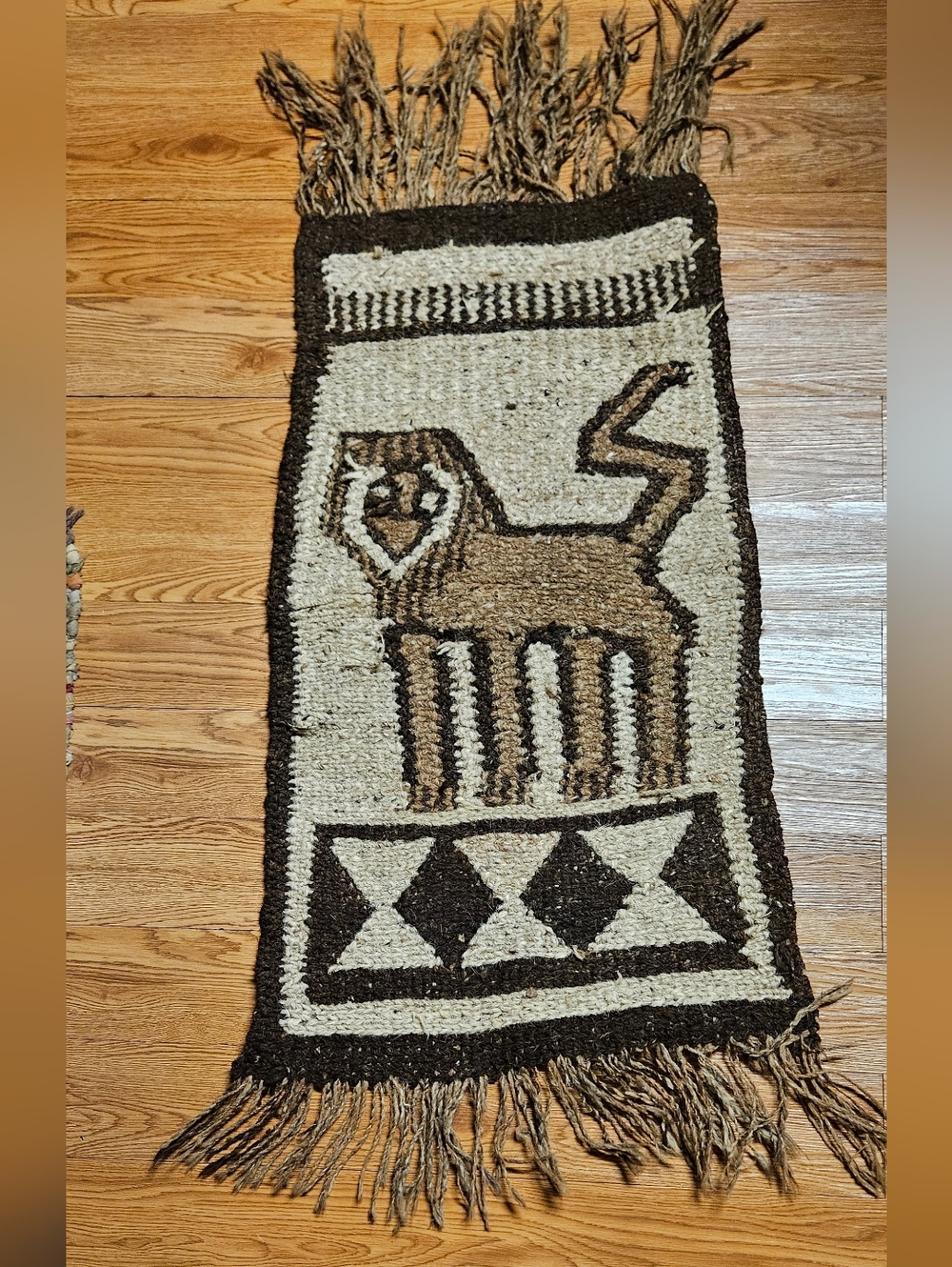 Handwoven Brown & Cream Eyhiopean Lion Of Judah Prayer Rug - Unbranded